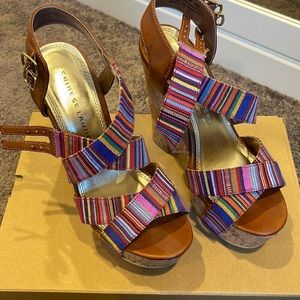 Chinese Laundry - Robin - Multi Color Stripe Platform Cork Heel